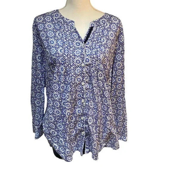 Ulla Popken blue and white patterned blouse. Size 16/18 cotton. Great condition - Picture 1 of 9